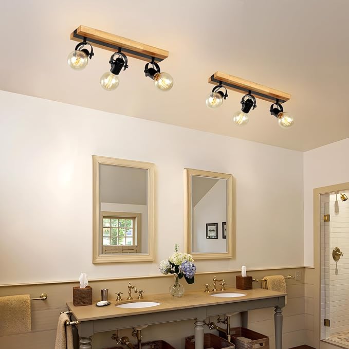 SEEBLEN Industrial Track Lighting Fixtures Ceiling, Farmhouse Wood Ceiling Spot Lighting,Rustic Kitchen Ceiling Light Fixtures for Kitchen Bedroom Bathroom Hallway.