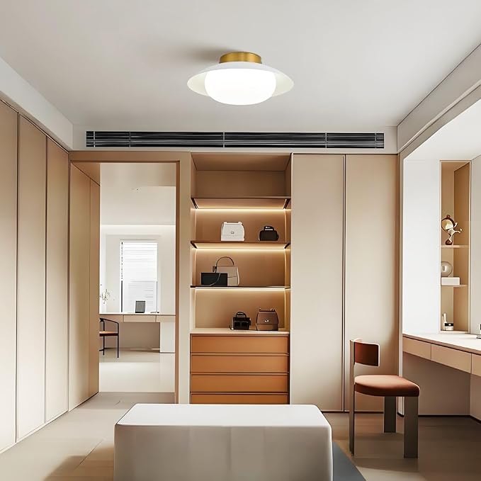 Modern LED Semi Flush Mount Ceiling Light Fixture,Energy Saving 24W Non Dimmable,White and Gold,Easy to Install,for Hallway Bedroom Kitchen Bathroom Closet Entryway Laundry Room,5000K(11.81")