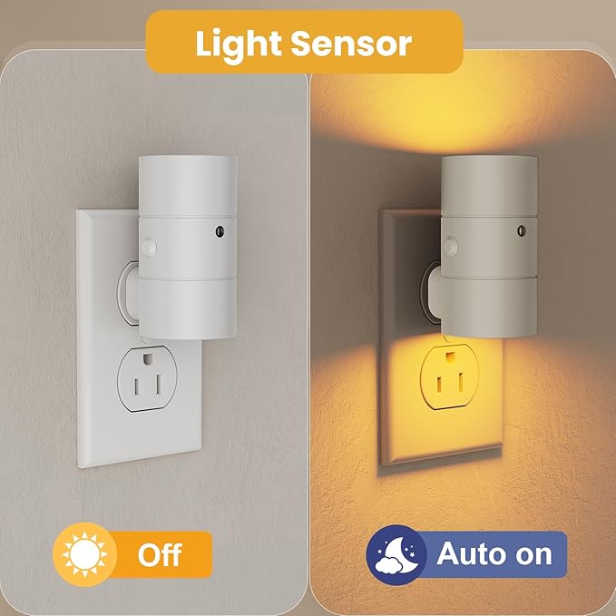 VOLISUN Night Light, Dimmable Led Night Lights Plug into Wall, Amber/3000K/4500K, 0-100LM Adjustable Brightness, Dusk to Dawn Nightlight for Hallway, Bathroom, Bedroom White 4 Pack