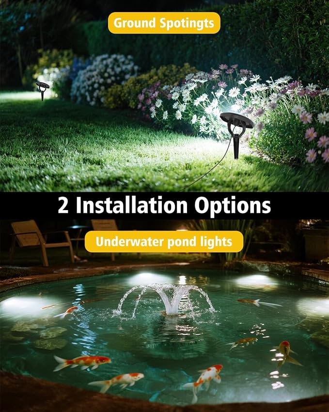 Solar Spot Lights Outdoor Waterproof IP68, 2 Light Modes Pond Lights, 3-in-1 LED Warm Light Solar Landscape Lights, Landscape Path Lights for Underwater Pond Garden Yard Pathway