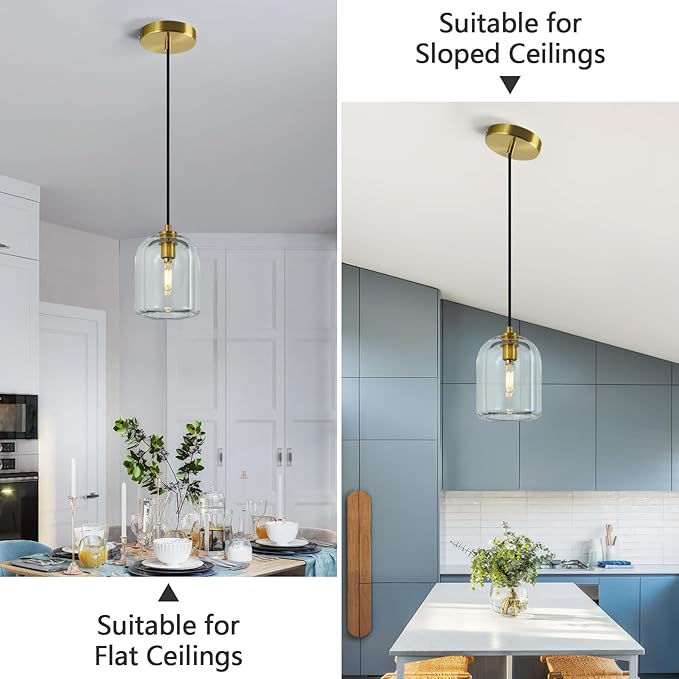 Modern Gold Pendant Lights Kitchen Island Ceiling Chandelier Indoor Crystal Hanging Light Fixtures for Dining Room Kitchen Living Room Bedroom（1Pack）