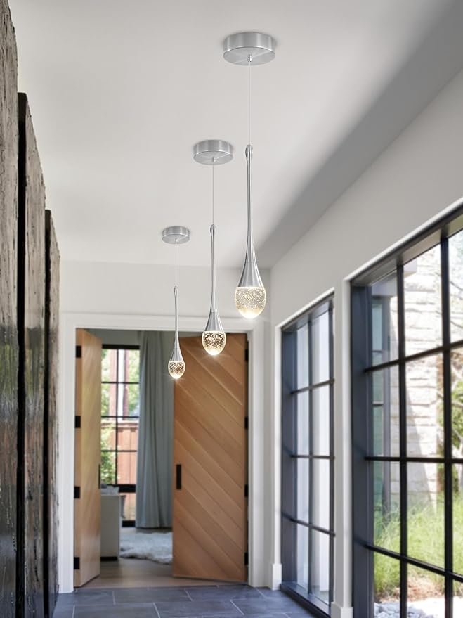 ykolupty Mini Chandelier Modern Crystal Pendant Light LED Dimmable Crystal Ceiling Pendant Lighting for Kitchen Island Dining Room Hallway Bedroom (Silver 1 Pack)
