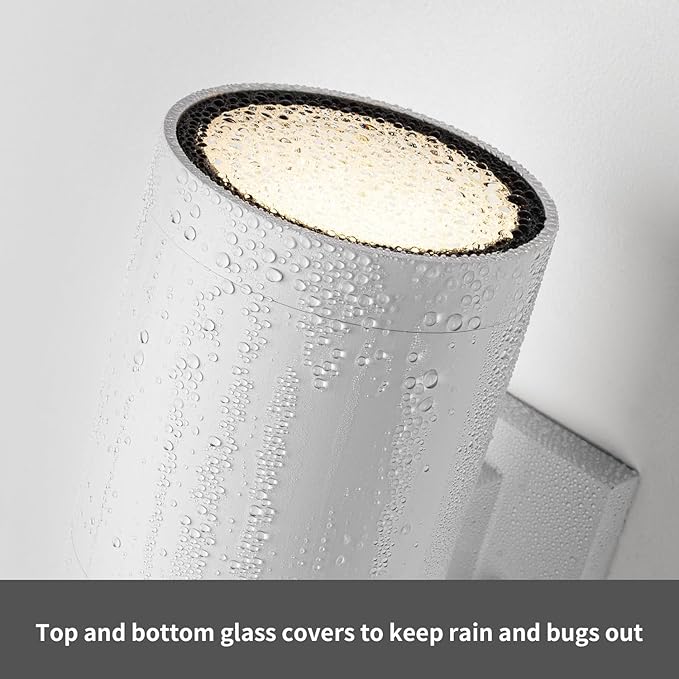 mirrea Modern Outdoor Porch Light Patio Light in 2 Lights with Aluminum Cylinder and Tempered Glass Cover Waterproof Wall Sconce 2 Pack (Matte White)
