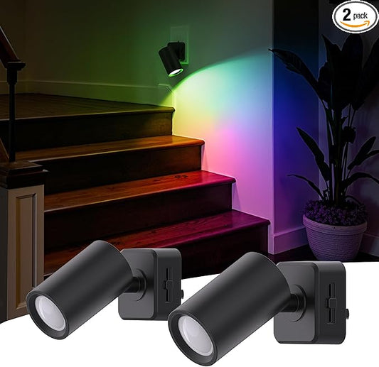 L LOHAS LED Night Lights Plug into Wall, [2-Pack] Decorative Night Lights with Dusk to Dawn Sensor,Brightness Adjustable,RGB Color Changing Nightlight for Bathroom,Hallway,Stairs