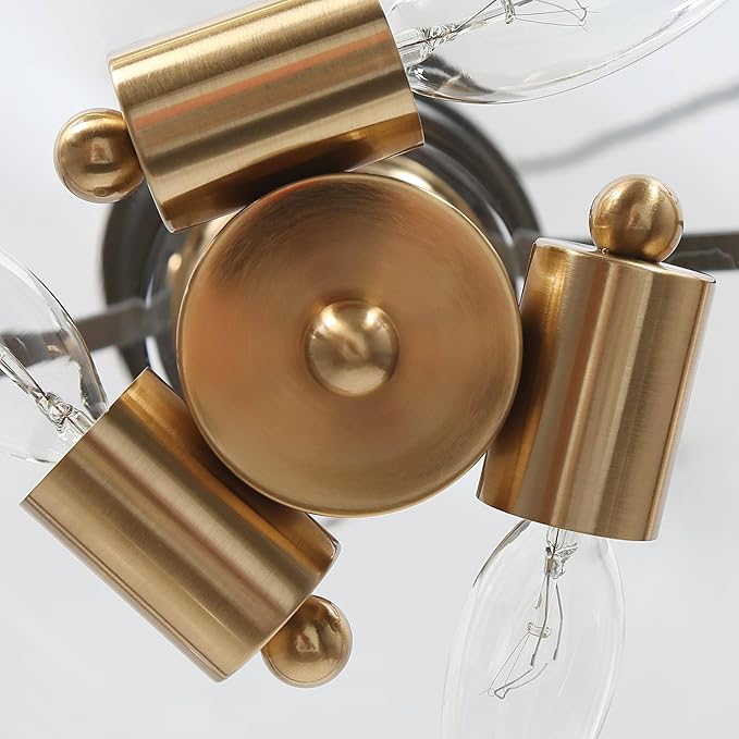 KSANA Modern Semi Flush Mount Ceiling Light, 3-Light Black and Gold Close to Ceiling Fixture with Clear Glass and Electroplated Brass Accents for Hallway, Bedroom, Kitchen, or Entryway