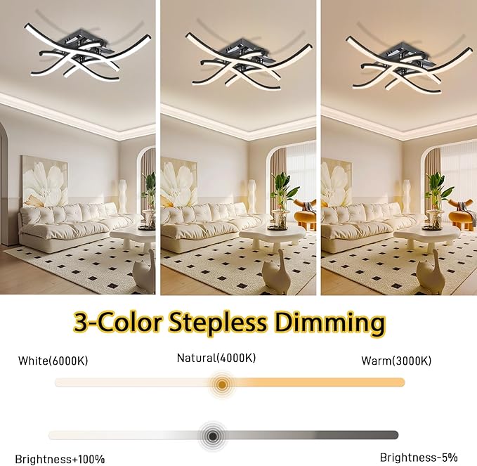 42W Modern LED Ceiling Light Fixture, 27.5Inch White Flush Mount Ceiling Light for Bedroom ‎Kitchen Living Room Bathroom Garage Farmhouse Dining Hallway Stepless Dimming 3 Color 6500K
