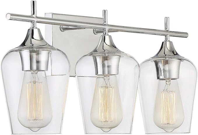Savoy Essentials 8-4030-3-11 Octave Bohemian Clear Glass Bathroom Vanity Wall Light, 3-Light 180 Total Watts, 10" H x 21" W, Polished Chrome