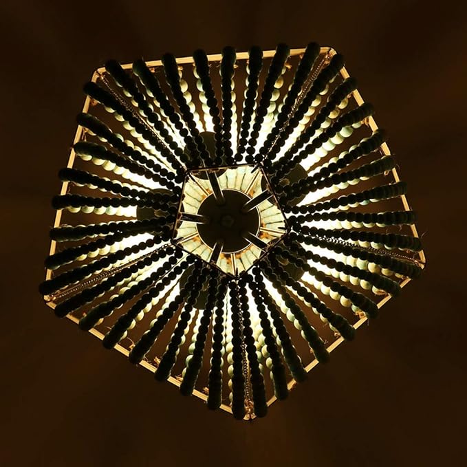 Newrays Wood Bead Chandelier Pendant Gray Blue Finishing Bohemian Boho Beachy Ceiling Lamp Light Fixtures (18.89 in*24.40 in)