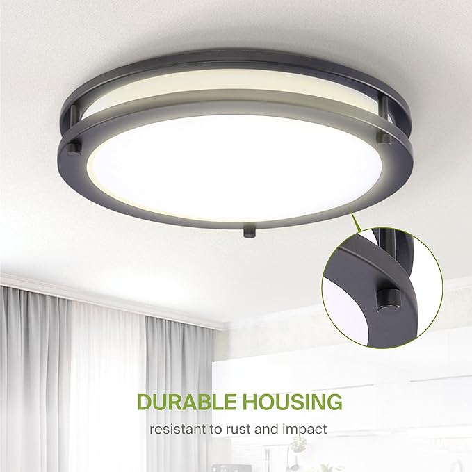 ASD LED 16" Round Flush Mount Lighting, Close to Ceiling Light Fixture | 3CCT, Dimmable, Energy Star, ETL Listed | 24W 1854LM 3000-5000K 120V | Low Profile Double Ring Lamp | Dark Bronze