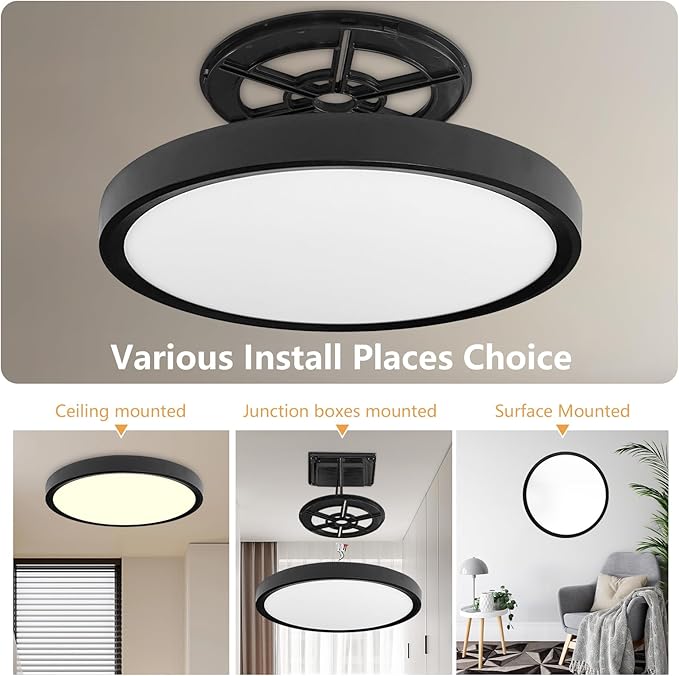 4PK 15.8 Inch Led Ceiling Light Flush Mount, 32W, 3480LM, 3000K/4000K/6000K CCT Selectable Super Slim Ceiling Light, Close to Ceiling Round Flat Panel Fixture for Hallway, Bedroom,Kitchen, Black