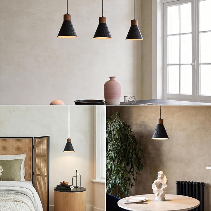 Modern Black Pendant Lights Kitchen Island, Mid Century Dome Pendant Light Set of 3, Small Industrial Hanging Pendant Lighting for Dining Room, Bedroom, Sink, Bar