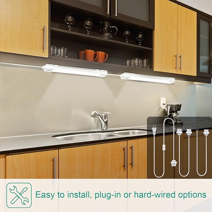 Under Counter Lights for Kitchen, Linkable LED Tube Light，17in 16W 1700LM Closet Lights,5000K LED Ceiling Light with On/Off Switch Cord,Plug in Light for Bedroom/Bathroom/Workroom.