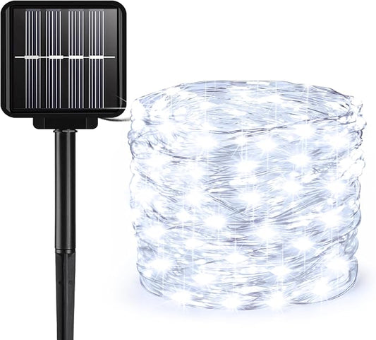 Solar String Lights Outdoor, 99 Feet 300 LEDs 8 Modes Solar Fairy Lights, Waterproof Outdoor Light for Patio Garden Yard Christmas Tree Halloween Wedding Party Decorations, White