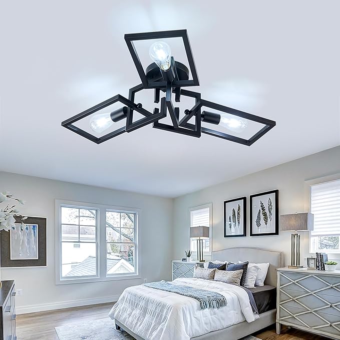 ZGLAOJT Black Industrial Flush Mount Ceiling Light 3-Light Kitchen Light Fixtures Modern Matte Sputnik Chandelier for Dining Room Bedroom Farmhouse Living Room