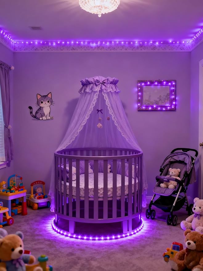 Purple Led Lights Strip for Bedroom Indoor Rope Lights Black Pagage Led Light Strip Kit Easy DIY Cuttable Tape Lights for Room Bathroom Living Room Kitchen Ceiling Wall Vanity Mirror Decor