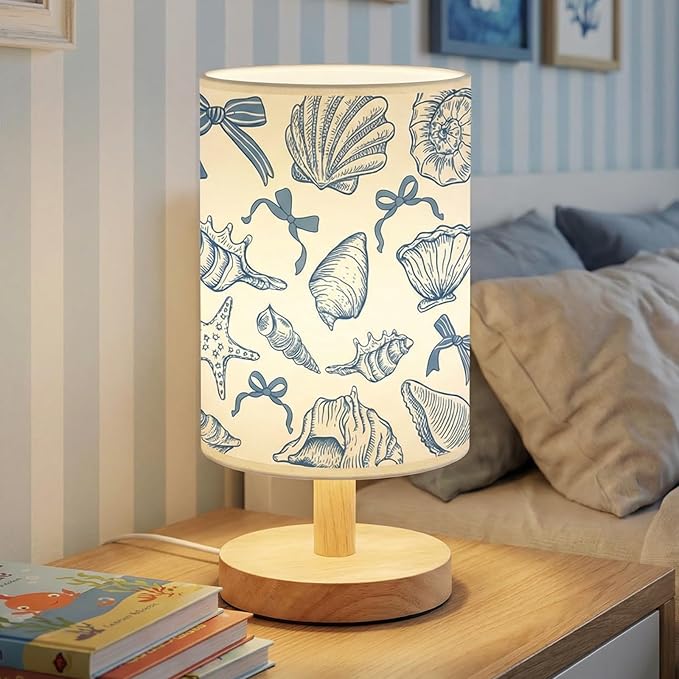 Glooglitter Summer Blue Ocean Table Lamp 3 Colors Dimmable Lights Beach Room Bedroom Sea Decor 9.72 x 5.12 Inch Beach Bedroom Lamps Starfish Conch Seashell Bedside Night Light for Desk Birthday Gifts