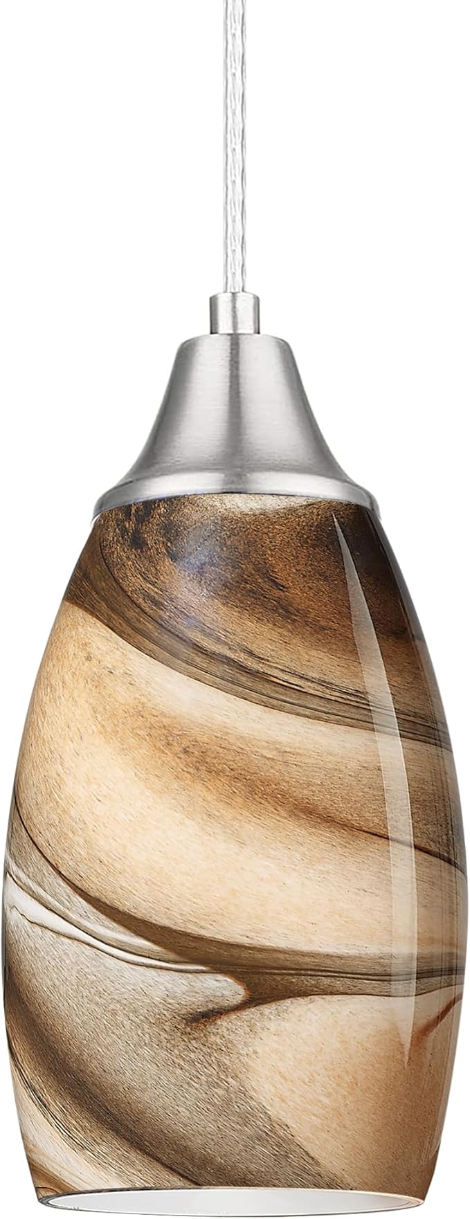 karyfine Mini Pendant Lights Kitchen Island Light Brown Glass Lamp Shade Hand Blown Glass Pendant Light with Brush Nickel Finish Adjustable Cord for Kitchen Over Sink, Dining Room (Light Brown-1P)