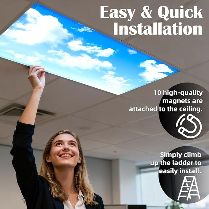 ANGSYLTH 8 Pcs Fluorescent Light Covers - 4 x 2 Feet Covers for Ceiling Lights, 8 x 10 Magnetic Light Filters for Classroom, Office, Hospitals