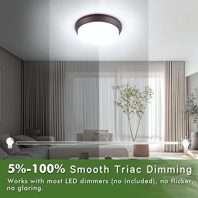 13 inch 5CCT Flush Mount Ceiling Light Fixtures, 36W 4000LM LED Ceiling Lights for Bedroom, Kitchen, Bathroom, Hallway, 2700K/3000K/4000K/5000K/6500K Adjustable Brown Dimmable Lighting - 2 Pack