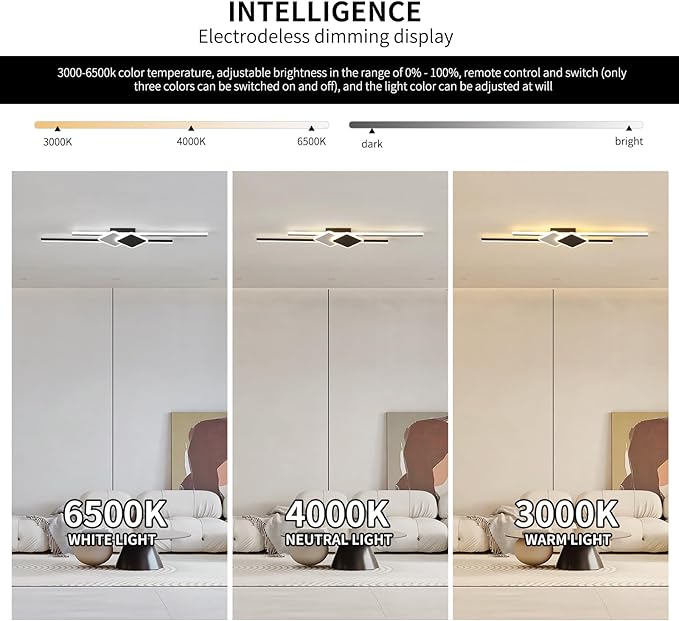 Qcyuui Linear Ceiling Light Modern LED Ceiling Lamp Dimmable Acrylic Ceiling Lighting Fixture with Remote Control for Bedroom Kitchen Dining Room Cloakroom Hallway(45W/39.4in/Linear Square)
