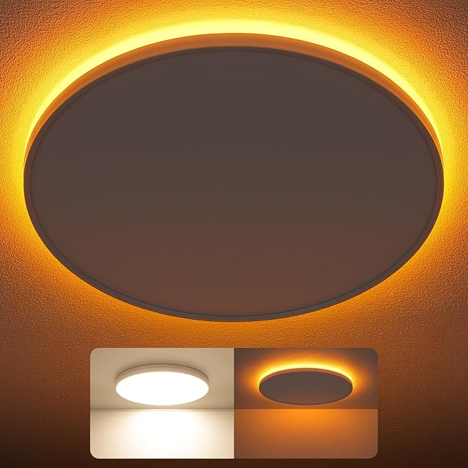 SunRider LED Flush Mount Ceiling Light Fixture with Night Light, 4000K Neutral White, 12 Inch 24W 2400LM Round Dimmable Flat Ceiling Lamp for Bathroom