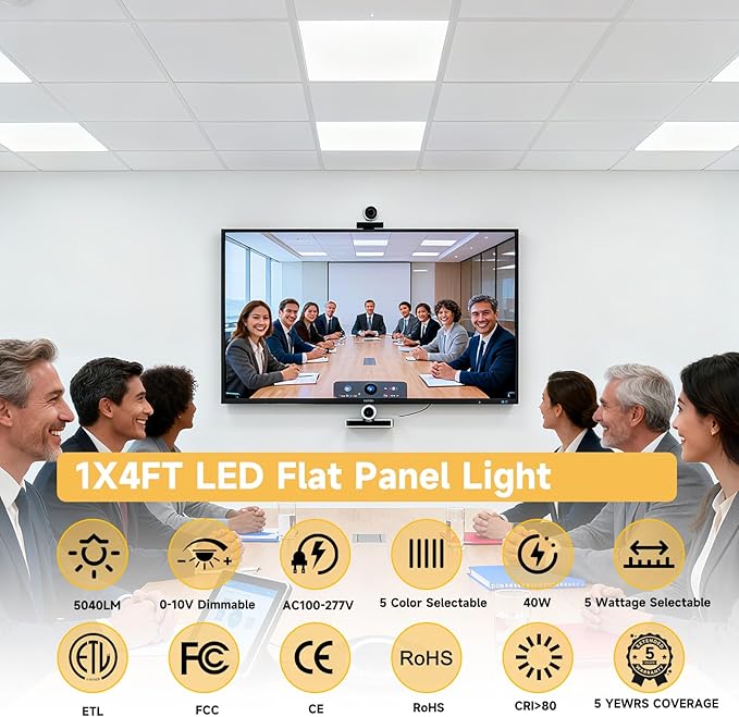 2 Pack 1x4 LED Flat Panel Light Drop Ceiling Office Fixture,Surface Mount Drop Ceiling Fixture,5040LM, 20W/25W/30W/35W/40W Selectable,3000K/3500K/4000K/5000K/6500K 5CCT,Dimmable (0-10V),ETL Listed