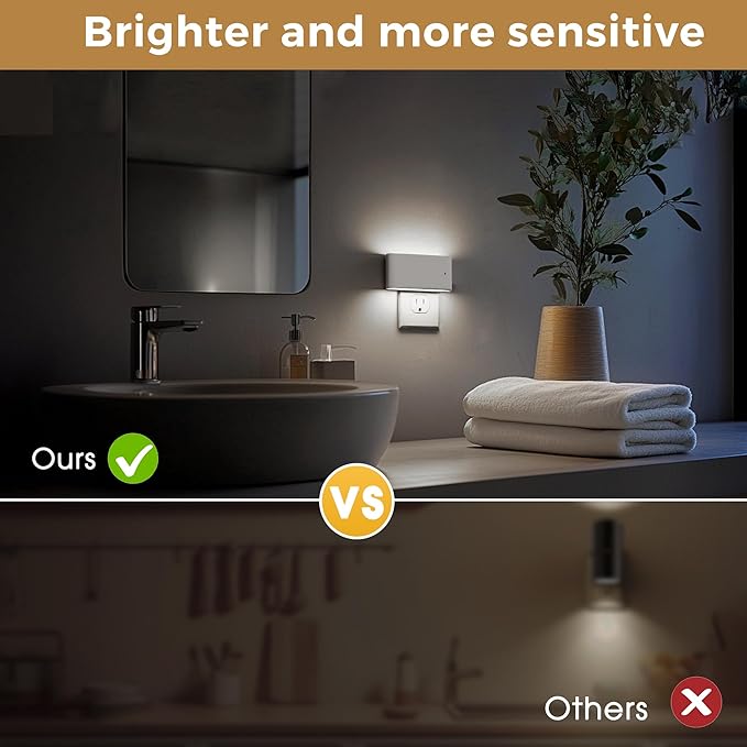 L LOHAS LED Night Light, 2 Pack Dimmable Modern LED Night Lights Plug into Wall,Dusk to Dawn Sensor Night Lights for Kid, 0-100LM 5000K White Nightlight for Hallway Bedroom Stairway