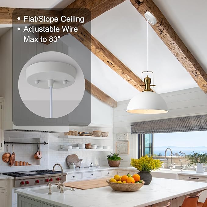 12 Inch Sandy White Farmhouse Pendant Lights for Kitchen Island Industrial Adjustable Height Vintage Dome Hanging Light Fixtures for Barn,Dining Room 1 Pack