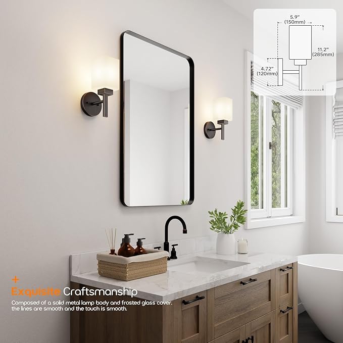 Wall Lights Over Mirror Bathroom Vanity Light Fixtures with White Frosted Glass Shade, Wall Sconces for Porch, 2 Pack Oil Rubbed Bronze T002ORB-L1-P2