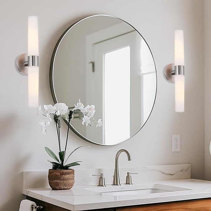 Kira Home Duo 21" Modern Wall Sconce with Frosted Glass Cylinder Shades, Linear 2-Light Silver Wall Light, Brushed Nickel Finish