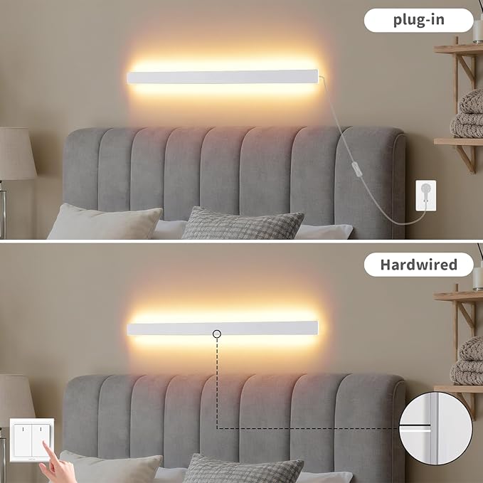KELUOLY Modern Plug in Wall Lights, 31.4 inch Frosted White LED Long Wall Sconce, 16W Warm White 3000K Acrylic Indoor Wall lamp,with 59" Plug Cable for Bedroom, Living Room, Hallway