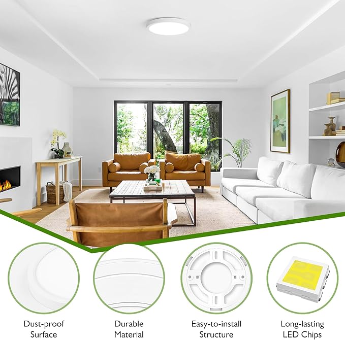 Brightever Flush Mount LED Ceiling Light White, 3 Color Temperature in One 3000K-4000K-5000K, Dimmable 15W 1200Lm 7 Inch Round Light Fixture Slim Low Profile Surface Mount for Basement, Porch(16-Pack)