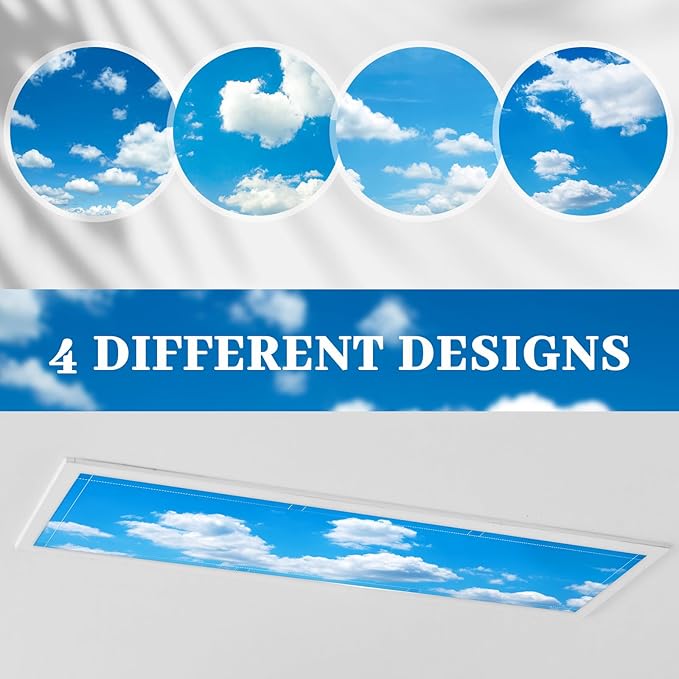 4 Pcs 1 x 4 Feet Fluorescent Lights Covers Magnetic Ceiling Light Cover with 8 Magnets Fluorescent Light Filters for School Classroom Home Drop Lamp Decor (Cloud)