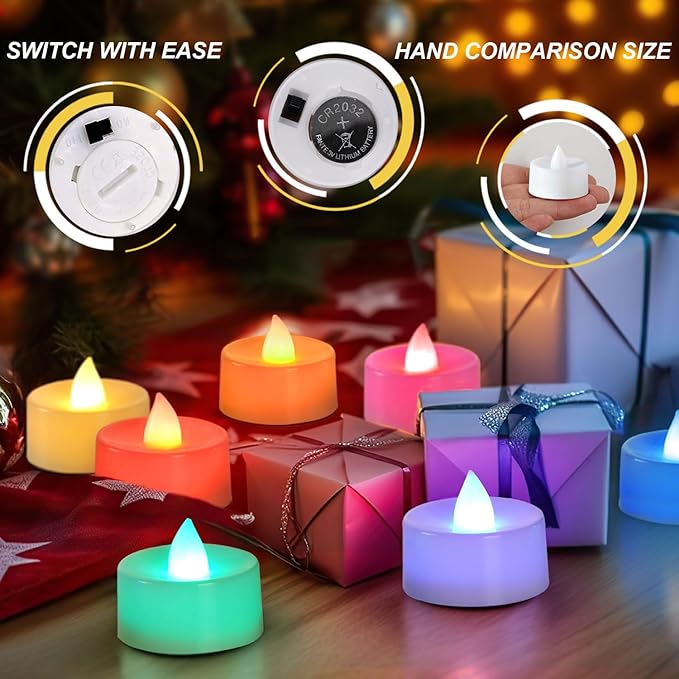 BEICHI Color Changing LED Tea Lights Bulk, 12 Pcs Flameless Tealight Candles with Colorful Lights, Battery Operated Colored Fake Candles, No Flickering Light, White Base