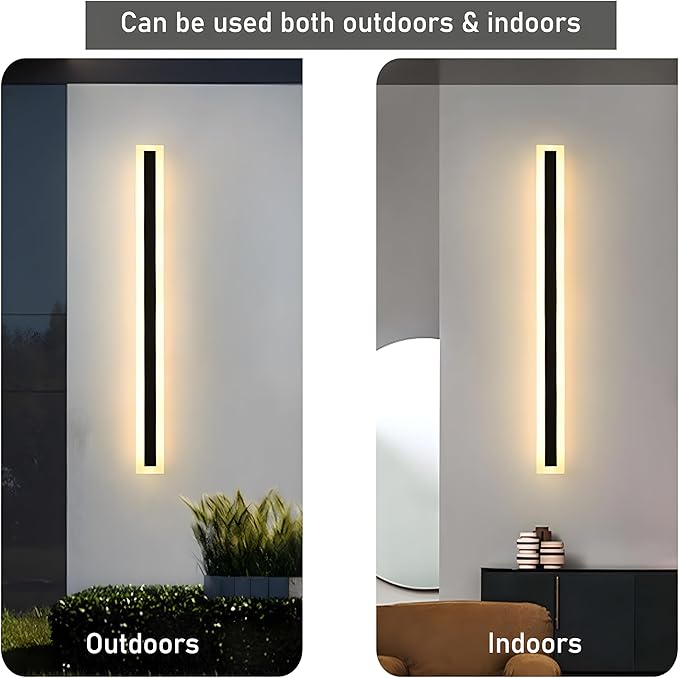 47.2inch-2Pack Long Outdoor Modern LED Wall Light,38W Waterproof IP65 Warm White 110V led Wall Mount Lighting Fixture Rectangular Black Wall Lights Elegant Frosted White Acrylic Anti Rust
