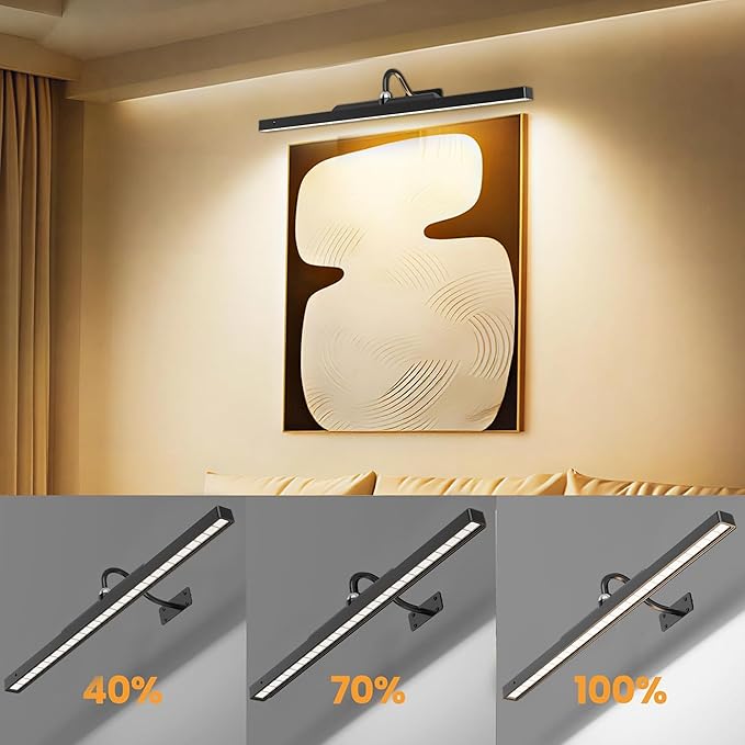 24Inch Picture Lights Battery Powered 6000mAh -3 Pack Black Wireless Remote Control Sconces for Gallery, Living Room, Museum & Large Wall Art