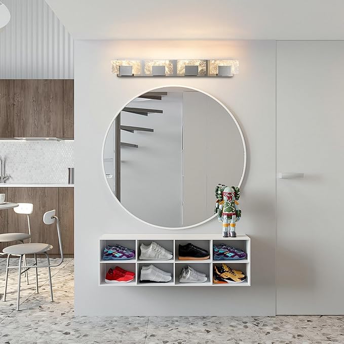 LED Bathroom Vanity Light: 32 Inch Brushed Nickel Acrylic Modern Lighting Fixtures - 4-Lights Contemporary Smoke Design Wall Lights Fixture Over Mirror 3000K
