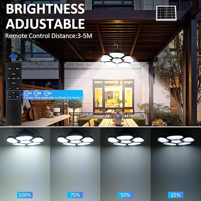 Solar Shed Light Motion Sensor Lights Outdoor IP65 Waterproof with Remote Control, Solar Powered Pendant Light Indoor with 5+1 Panels for Garden, Gazebo, Chicken Coop, Patio, Balcony, Barn
