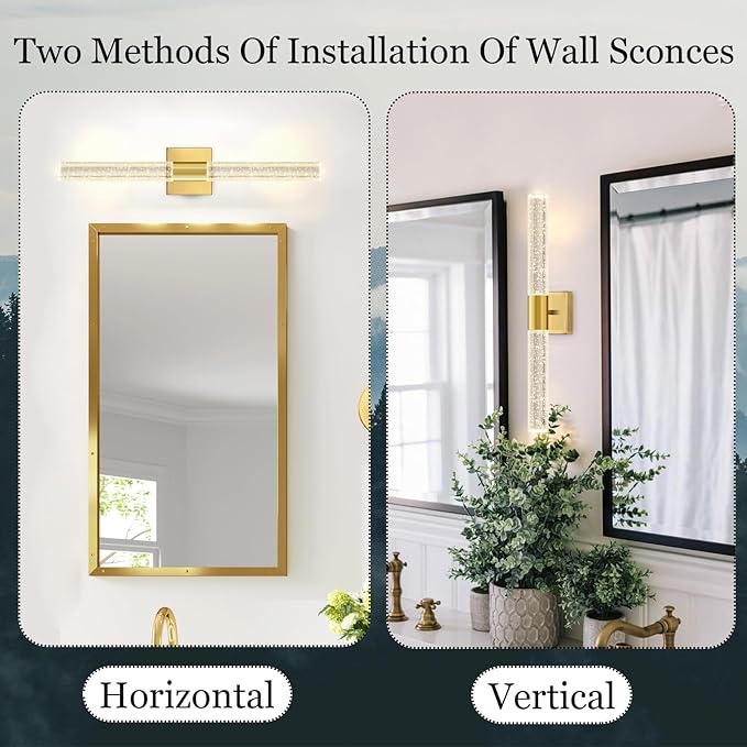 Brushed LED Wall Sconces LED Warm Light Interior Glam Crystal Wall Light Hardwired Gold