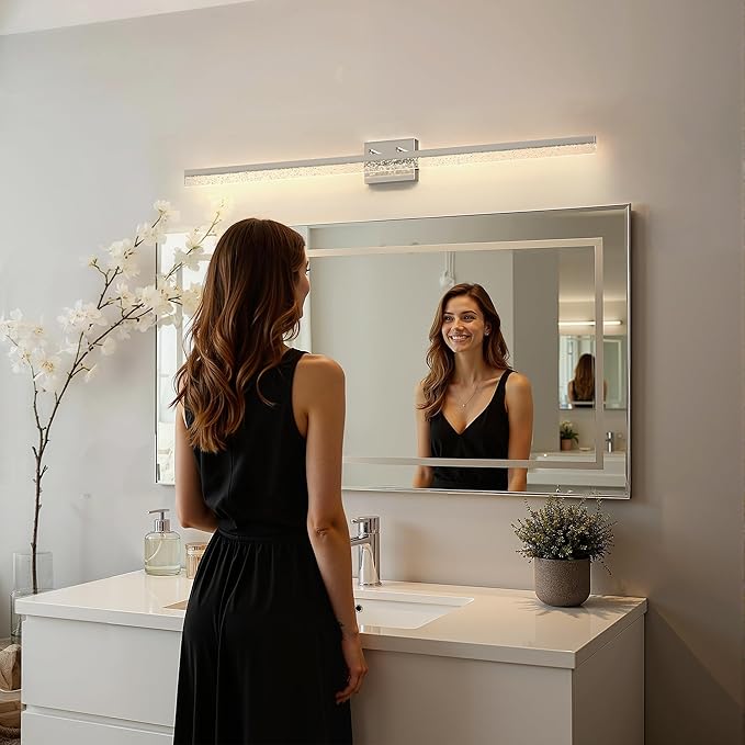 L LOHAS LED 48-Inch Bathroom Vanity Light Bar Over Mirror, Nickel Modern Bathroom Light Fixtures with Bubbled Acrylic Shade, 3CCT Adjustable LED Vanity Lights for Living Room Wall