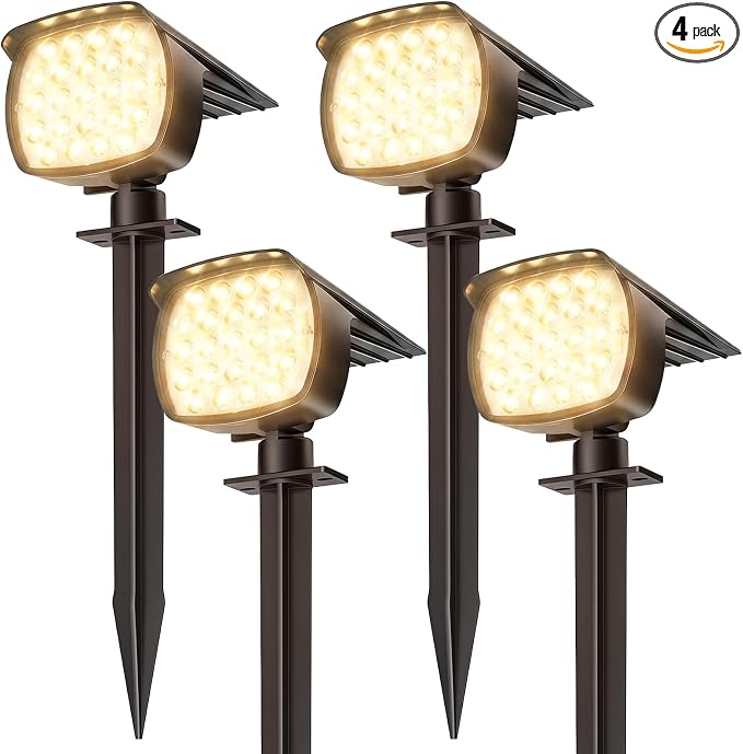 Solar Spot Lights Outdoor, 4 Pack 58 LED Solar Landscape Spotlights, Auto On/Off 3 Lighting Modes, 2-in-1 IP65 Waterproof Solar Landscape Lights for Yard Garden Pathway Tree
