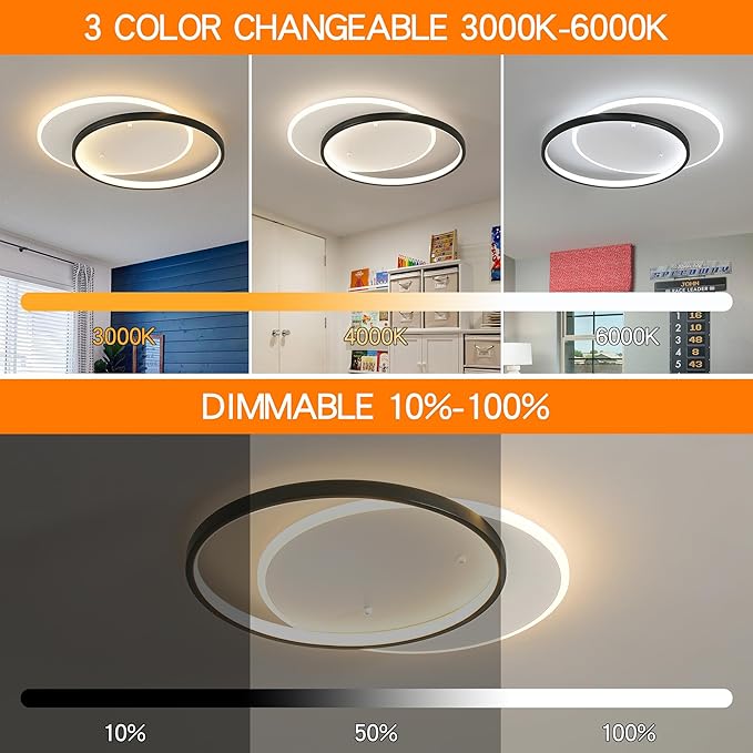 Modern LED Ceiling Light Fixture Black Semi Flush Mount Light with Remote Control 19.69" Hallway Light Fixtures Ceilings Mount Dimmable Ceiling Lamp for Bedroom,Kitchen,Entryway