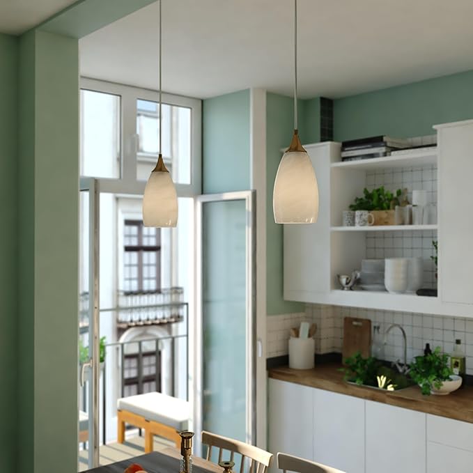 VAXCEL Milano 1-Light 4.75 in. Wide Muted Brass Gold Bell Mini Pendant with White Alabaster Glass Shade, Adjustable Height Hanging Ceiling Fixture for Dining Room, Kitchen Table, Entryway, Island