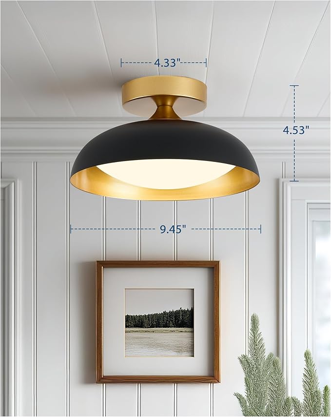 kudos Flush Mount Ceiling Light, 9.5inch LED Ceiling Light Fixture 2 Pack, Black and Gold Finish, 12W 600lm Modern Hanging Light Fixtures for Living Room, Bedroom, 5CCT Adjustable, KDCL01-BK-S-2PK