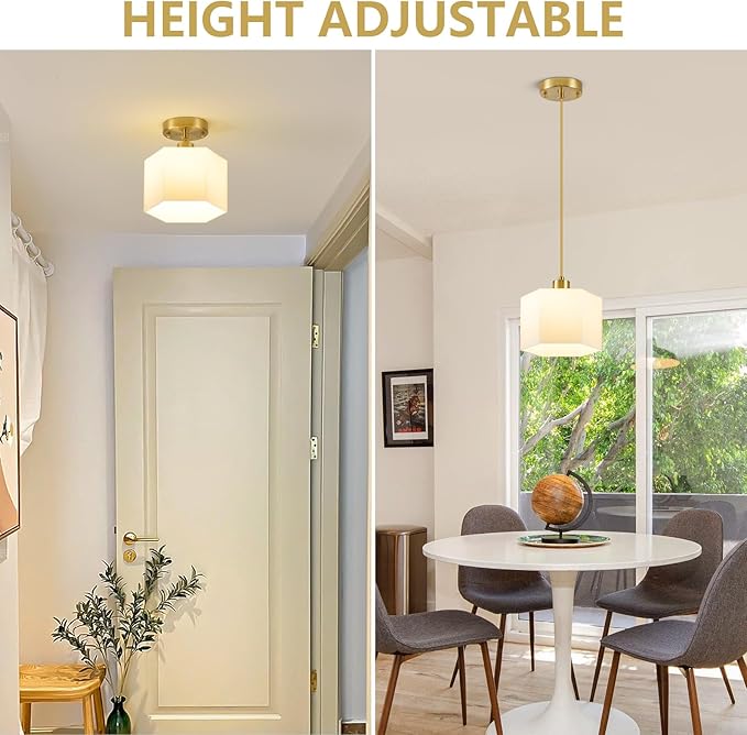 XSDeTu Milk Glass Pendant Lights Kitchen Island 2 Pack, Modern Gold Hanging Light Fixture, Mid-Century Hexagonal Ceiling Lamp, Mini Farmhouse Chandelier for Dining Room Sink Bathroom Bedroom Hallway