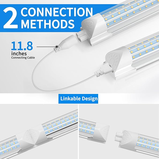 CNSUNWAY LED Shop Light 2FT, 24W 3600LM 6500K Super Bright, T8 Integrated LED Light Fixture, D-Shape, Linkable Utility Shop Lights for Cabinet, Garage, Workbench, Basement, 2 Pack