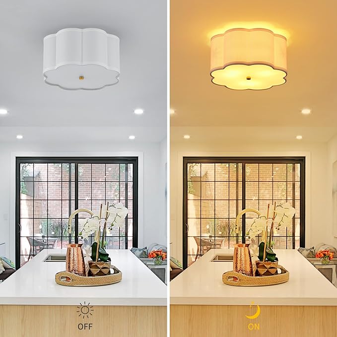 12.99“ Semi Flush Mount Ceiling Light Fixture Modern 3-Lights Gold Drum Ceiling Lighting Vintage Linen Ceiling Lamp for Laundry Room, Kitchen, Basement, Dining Room, Bedroom