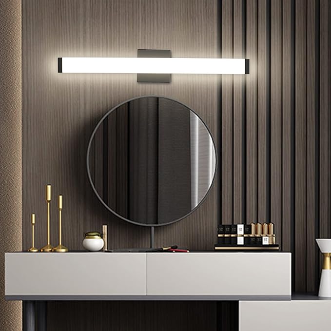 LED Bathroom Vanity Light Fixtures 24In Matte Black, 14W 4000K Natural White Square Wall Fixture, Modern Lighting for Over Mirror, Damp Rated