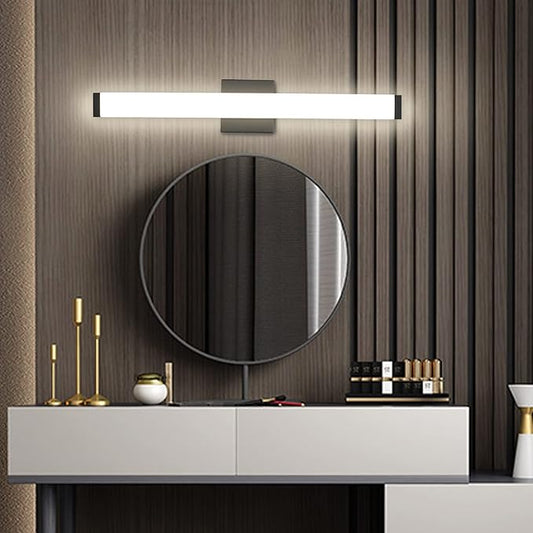 LED Bathroom Vanity Light Fixtures 24In Matte Black, 14W 4000K Natural White Square Wall Fixture, Modern Lighting for Over Mirror, Damp Rated