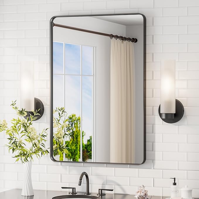 TETOTE Black Wall Sconce Modern Bathroom Wall Light Fixtures Farmhouse Wall Lights with Frosted Glass Shade for Mirror Bedroom Living Room